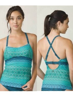 Prana Turquoise Geometric Aztec Print Tankini Size M